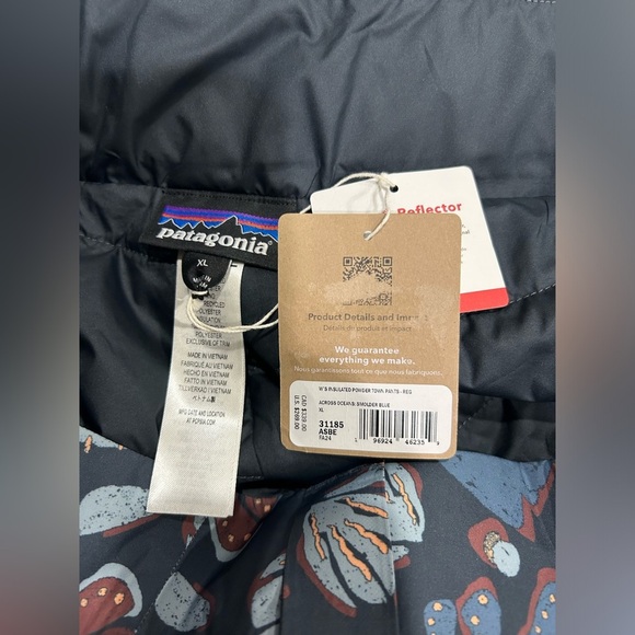 Patagonia Women's XL Insulated Powder Town Snow Pants Blue Pattern NWT - Picture 4 of 12